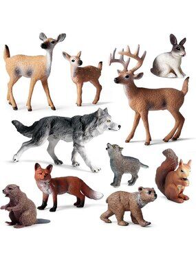 10pcs Realistic Forest Animal Figurines Set, Mini Woodland Creatures Toys, Cake